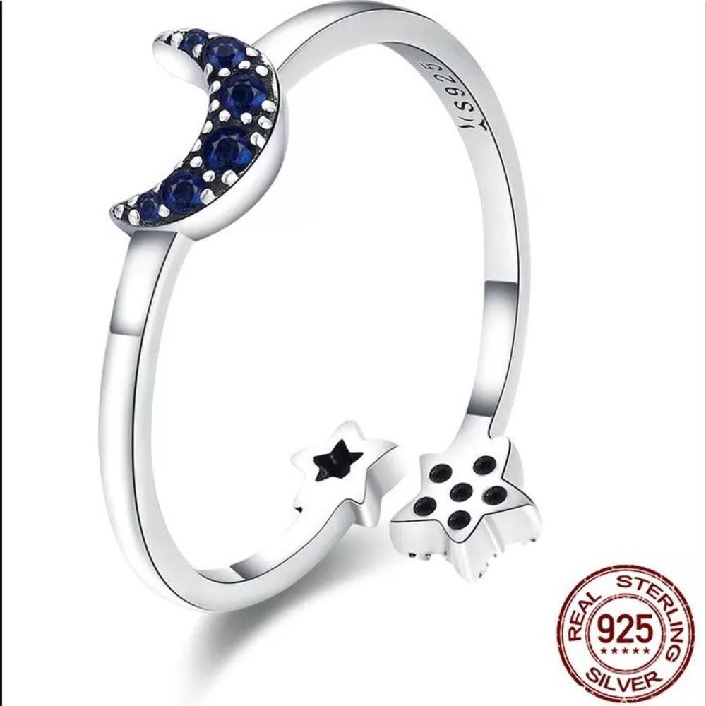 New 925 Sterling Silver Blue Moon Star Ring